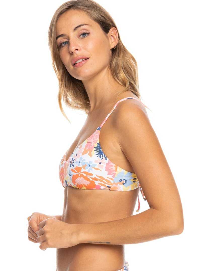 Roxy Printed Beach Classics Athletic Triangle Bikini Top Bright White Floral Escape S | KGNZT-0463