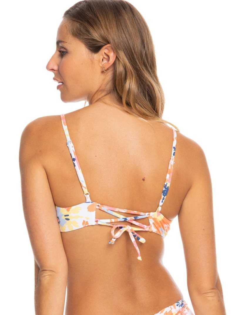 Roxy Printed Beach Classics Athletic Triangle Bikini Top Bright White Floral Escape S | KGNZT-0463