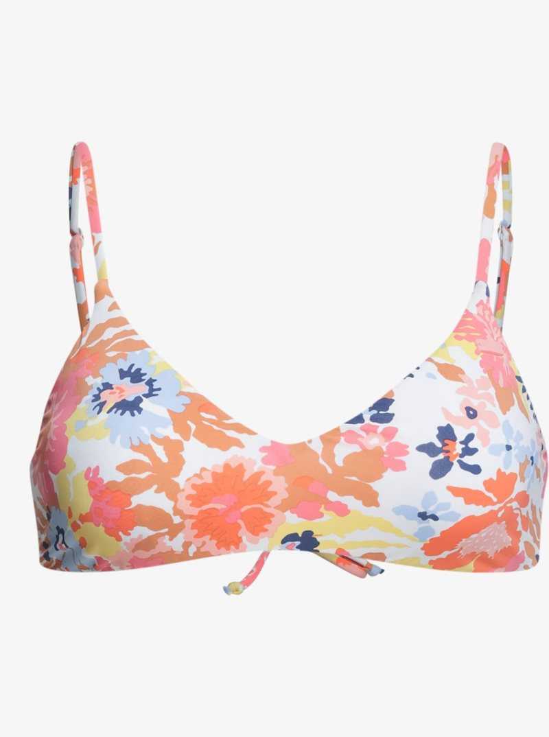 Roxy Printed Beach Classics Athletic Triangle Bikini Top Bright White Floral Escape S | KGNZT-0463