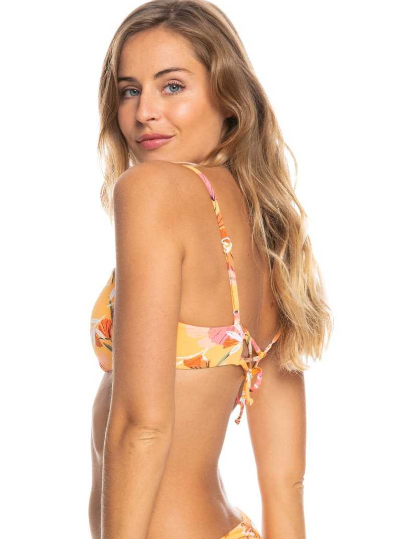 Roxy Printed Beach Classics Athletic Triangle Bikini Top Chamois Pressed Flowers | OSMVJ-6037