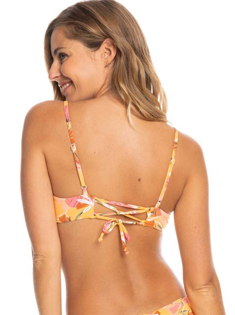 Roxy Printed Beach Classics Athletic Triangle Bikini Top Chamois Pressed Flowers | OSMVJ-6037