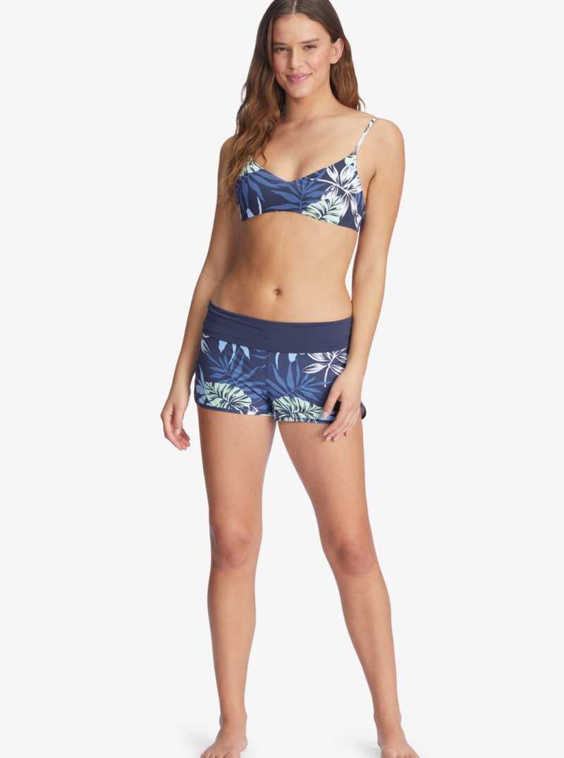 Roxy Printed Beach Classics Athletic Triangle Bikini Top Mood Indigo Seaside Tropics | ZFQOX-5906