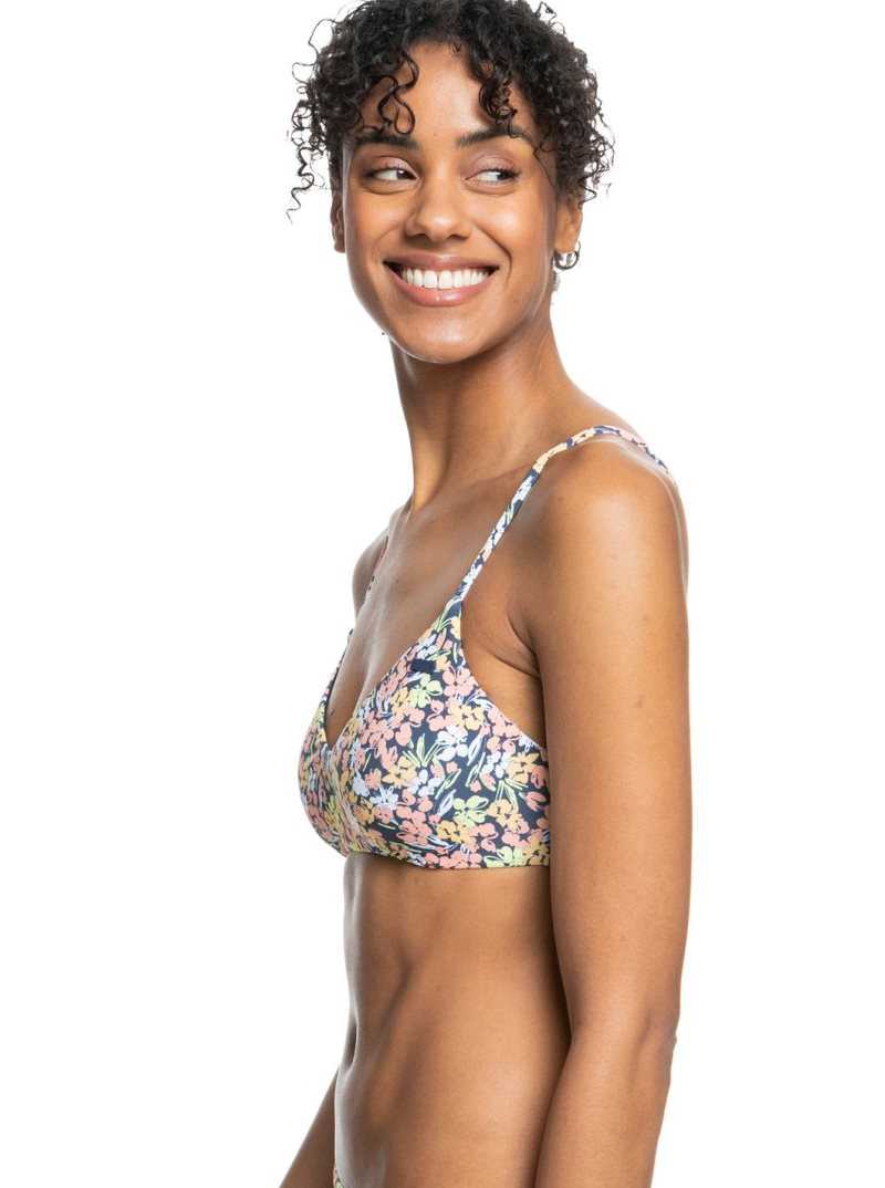 Roxy Printed Beach Classics Bra Bikini Top Mood Indigo Ditsy Love | EDIJC-0942