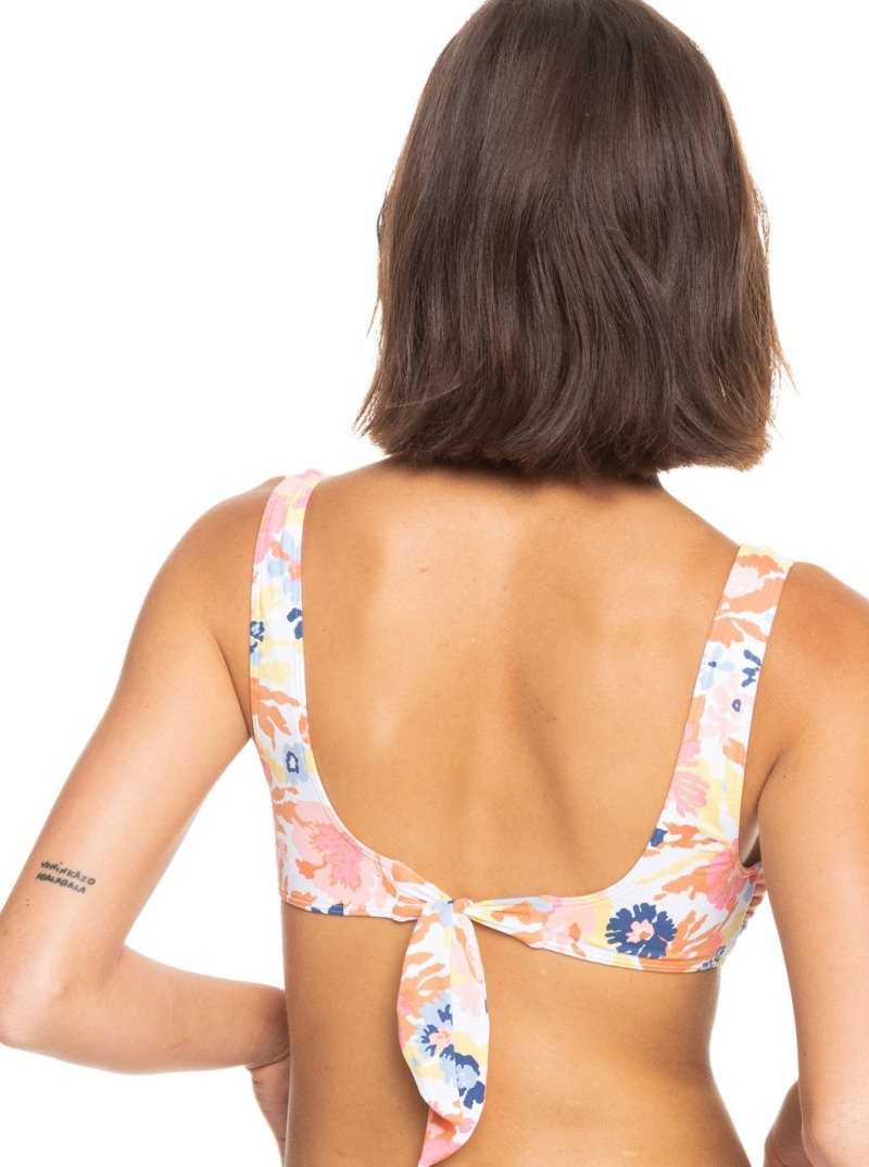 Roxy Printed Beach Classics Bralette Bikini Top Bright White Floral Escape S | BQXKL-0675