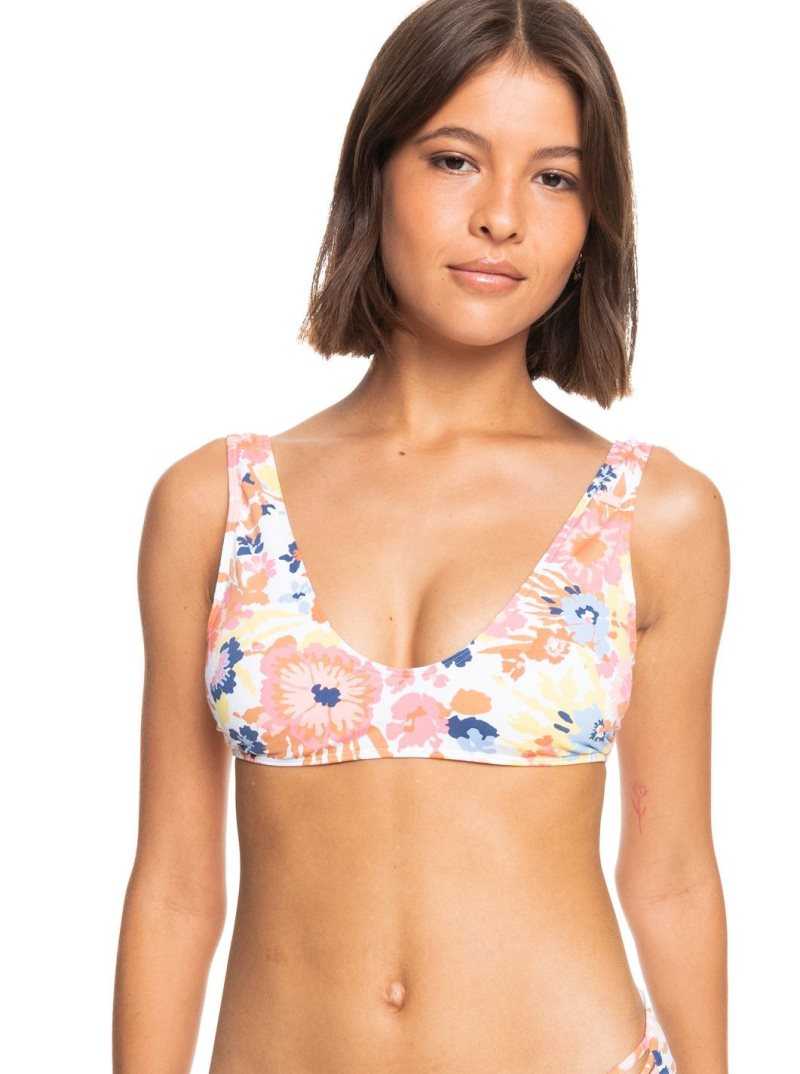 Roxy Printed Beach Classics Bralette Bikini Top Bright White Floral Escape S | BQXKL-0675