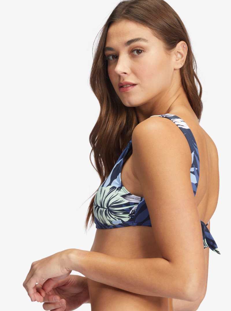 Roxy Printed Beach Classics Bralette Bikini Top Mood Indigo Seaside Tropics | ULVYX-7248