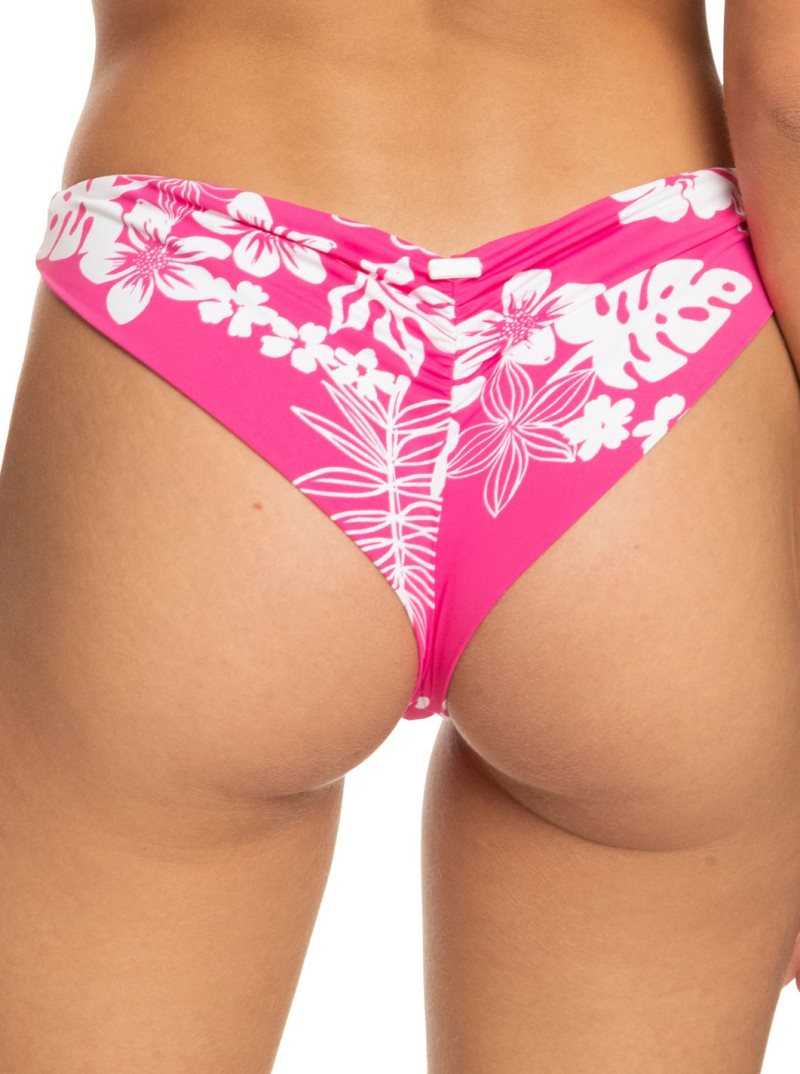 Roxy Printed Beach Classics Cheeky Bikini Bottoms Shocking Pink Hello Aloha | XTLVR-0145