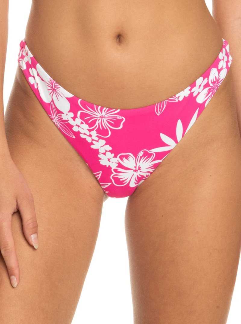 Roxy Printed Beach Classics Cheeky Bikini Bottoms Shocking Pink Hello Aloha | XTLVR-0145