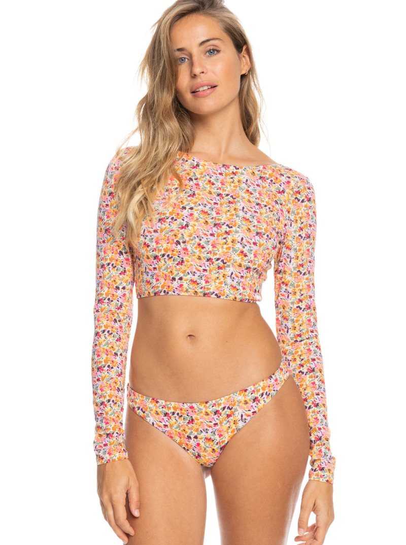 Roxy Printed Beach Classics Cropped Long Sleeve Rashguard Pastel Rose Swept Up Floral | QAOGN-1542