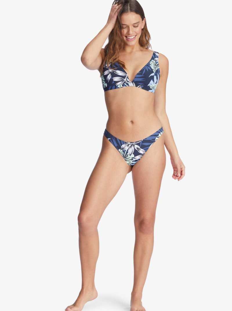 Roxy Printed Beach Classics D-Cup Underwire Triangle Bikini Top Mood Indigo Seaside Tropics | NQGAK-7286