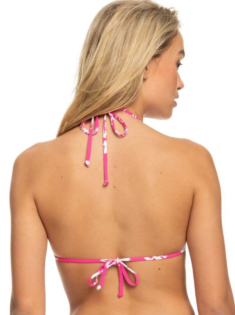 Roxy Printed Beach Classics Elongated Bikini Top Shocking Pink Hello Aloha | CAZWE-8762