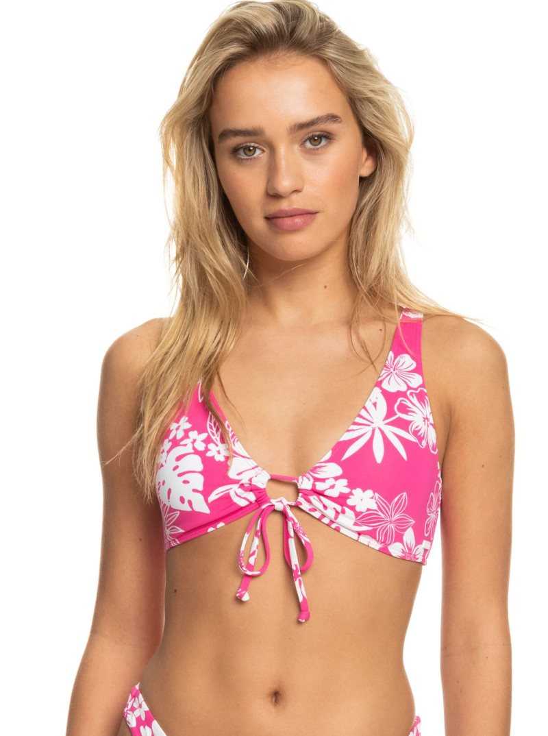 Roxy Printed Beach Classics Elongated Bikini Top Shocking Pink Hello Aloha | DLYZH-0296