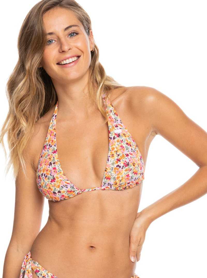 Roxy Printed Beach Classics Elongated Triangle Bikini Top Pastel Rose Swept Up Floral | BQDJF-7153