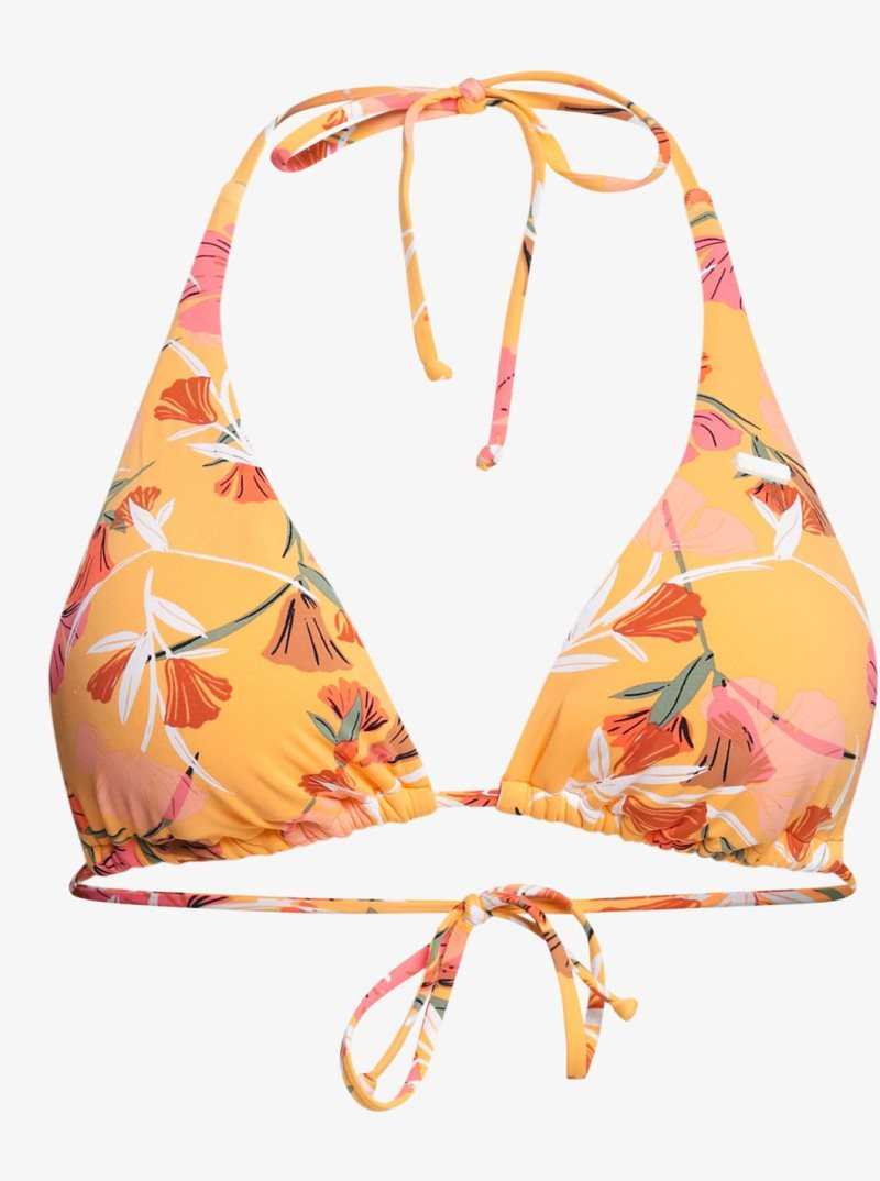 Roxy Printed Beach Classics Elongated Triangle Bikini Top Chamois Pressed Flowers | NOZRX-8914