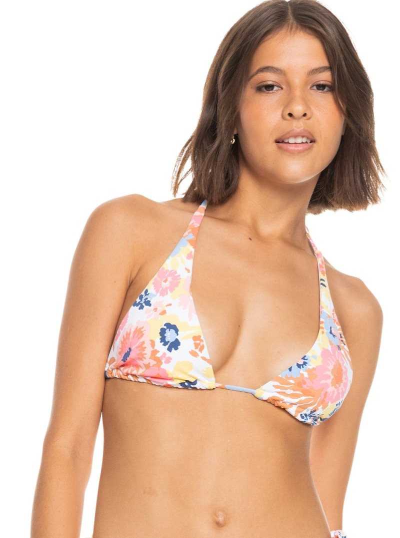 Roxy Printed Beach Classics Elongated Triangle Bikini Top Bright White Floral Escape S | PNEKC-2401