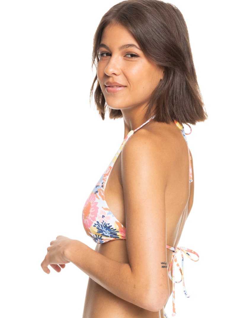 Roxy Printed Beach Classics Elongated Triangle Bikini Top Bright White Floral Escape S | PNEKC-2401