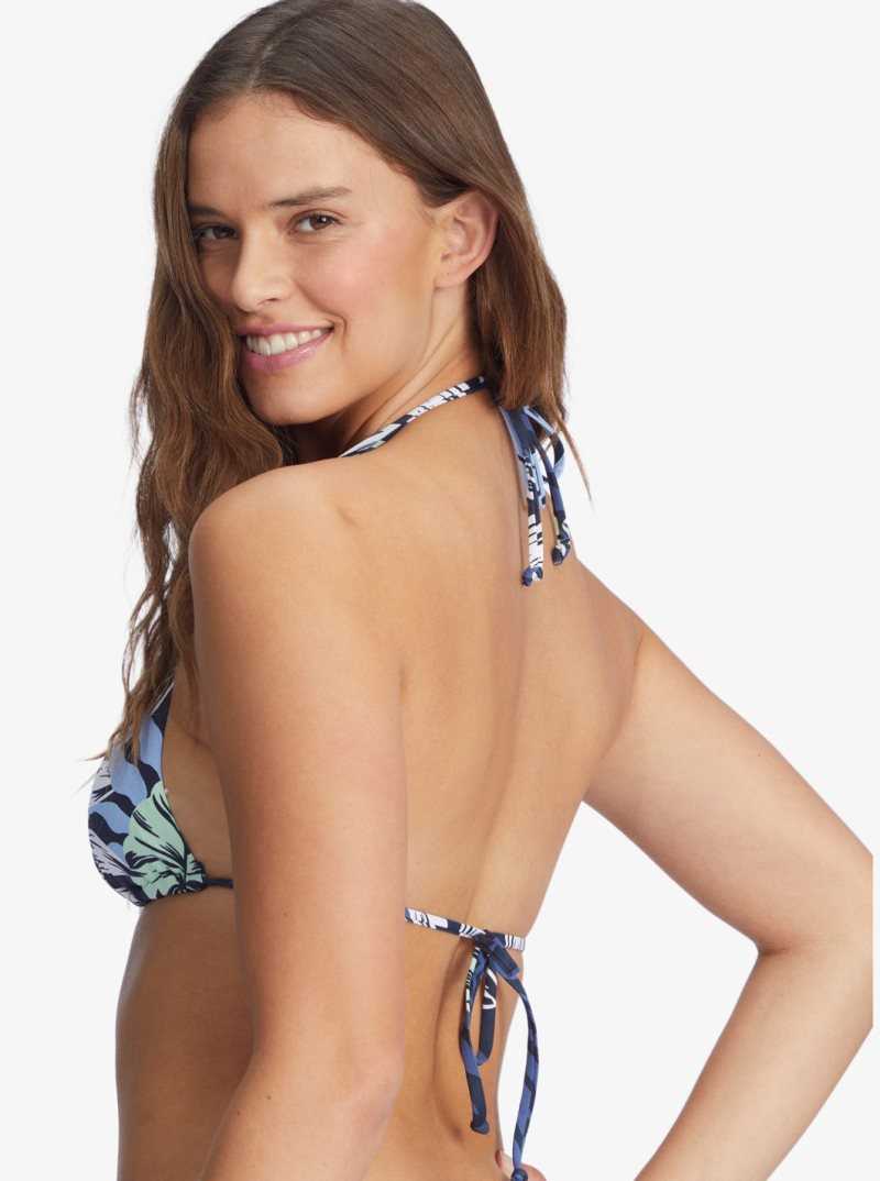 Roxy Printed Beach Classics Elongated Triangle Bikini Top Mood Indigo Seaside Tropics | YRTSC-1257