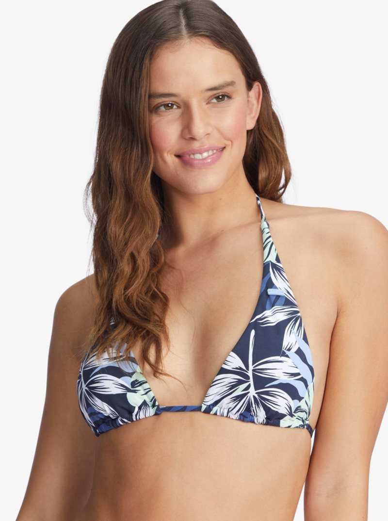 Roxy Printed Beach Classics Elongated Triangle Bikini Top Mood Indigo Seaside Tropics | YRTSC-1257