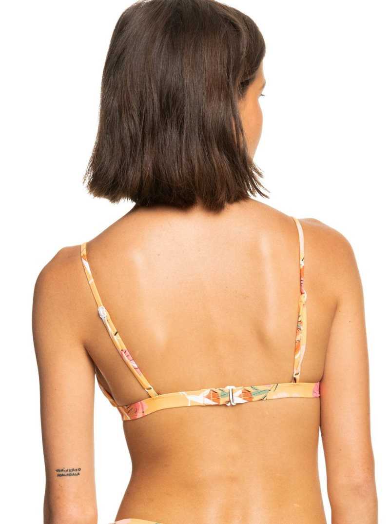 Roxy Printed Beach Classics Fixed Triangle Bikini Top Chamois Pressed Flowers | FHRZN-9084