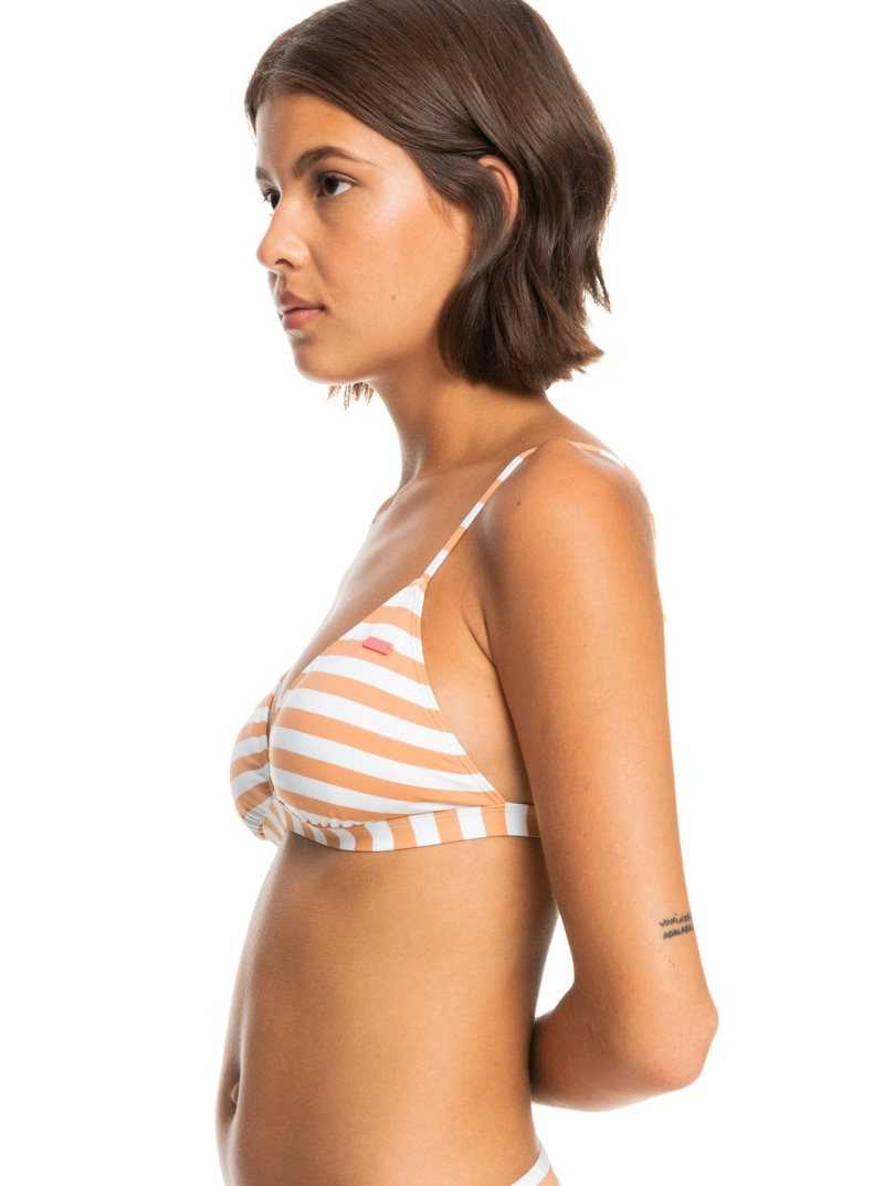 Roxy Printed Beach Classics Fixed Triangle Bikini Top Toasted Nut Rapta Stripe S | GDVCH-4867