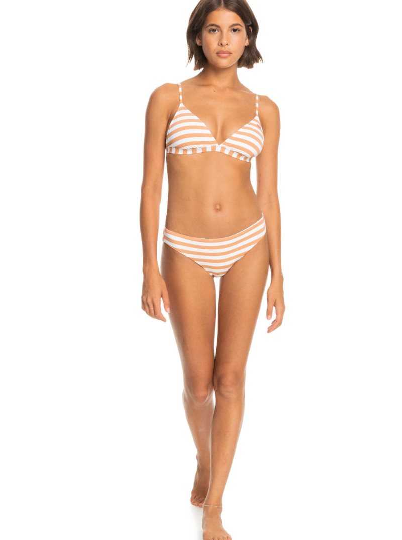 Roxy Printed Beach Classics Fixed Triangle Bikini Top Toasted Nut Rapta Stripe S | GDVCH-4867