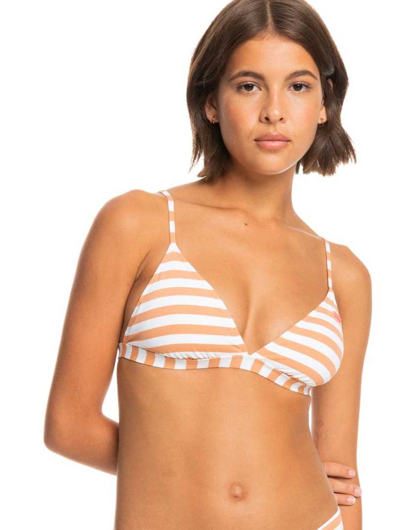 Roxy Printed Beach Classics Fixed Triangle Bikini Top Toasted Nut Rapta Stripe S | GDVCH-4867