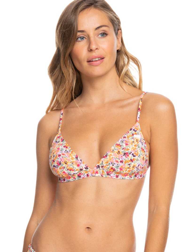 Roxy Printed Beach Classics Fixed Triangle Bikini Top Pastel Rose Swept Up Floral | MIYBX-7128