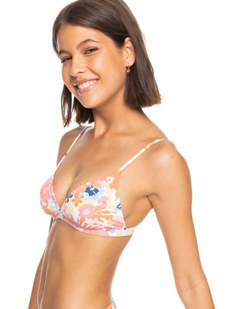 Roxy Printed Beach Classics Fixed Triangle Bikini Top Bright White Floral Escape S | NXLZO-2570