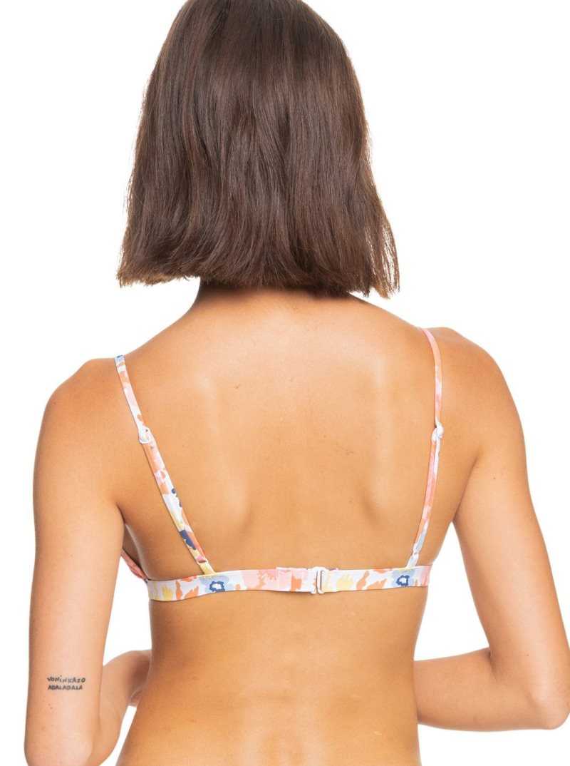 Roxy Printed Beach Classics Fixed Triangle Bikini Top Bright White Floral Escape S | NXLZO-2570