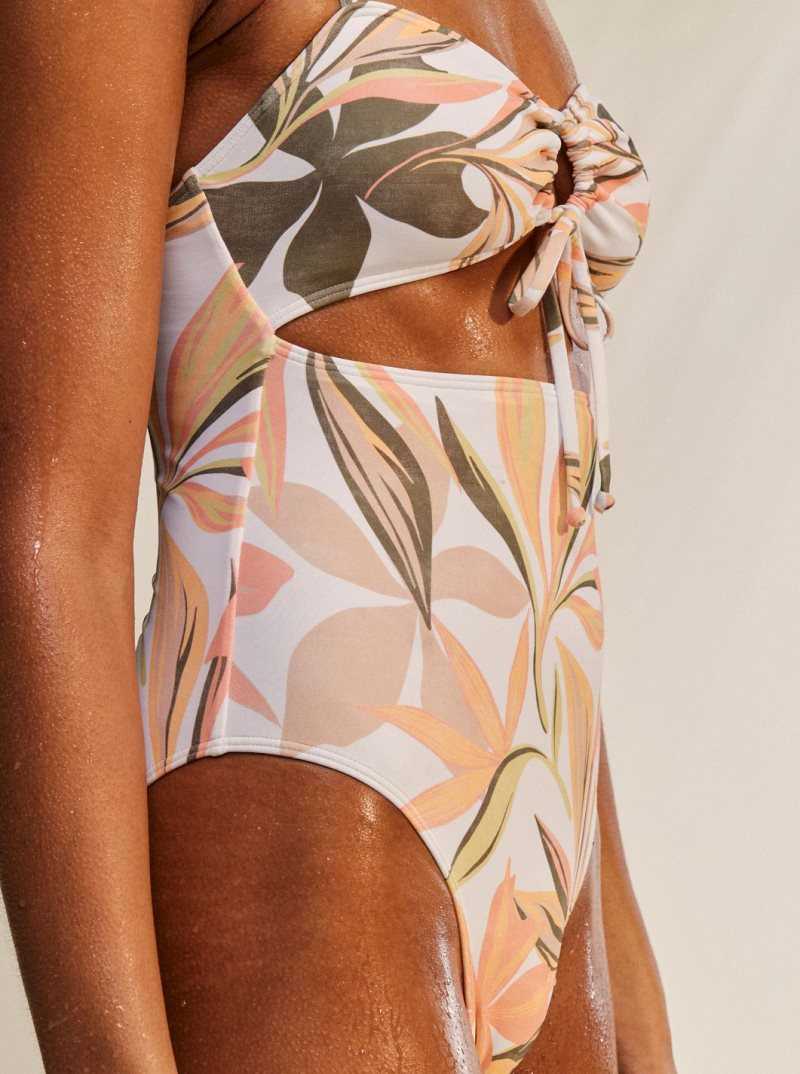 Roxy Printed Beach Classics One-Piece Swimsuit Bright White Subtly Salty Flat | OUPXN-8720