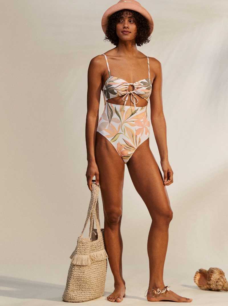 Roxy Printed Beach Classics One-Piece Swimsuit Bright White Subtly Salty Flat | OUPXN-8720