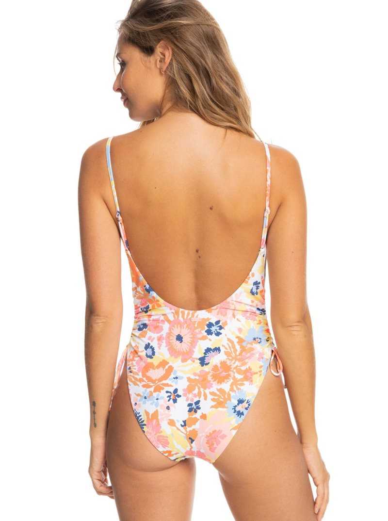 Roxy Printed Beach Classics One-Piece Swimsuit Bright White Floral Escape S | UVNFS-2136