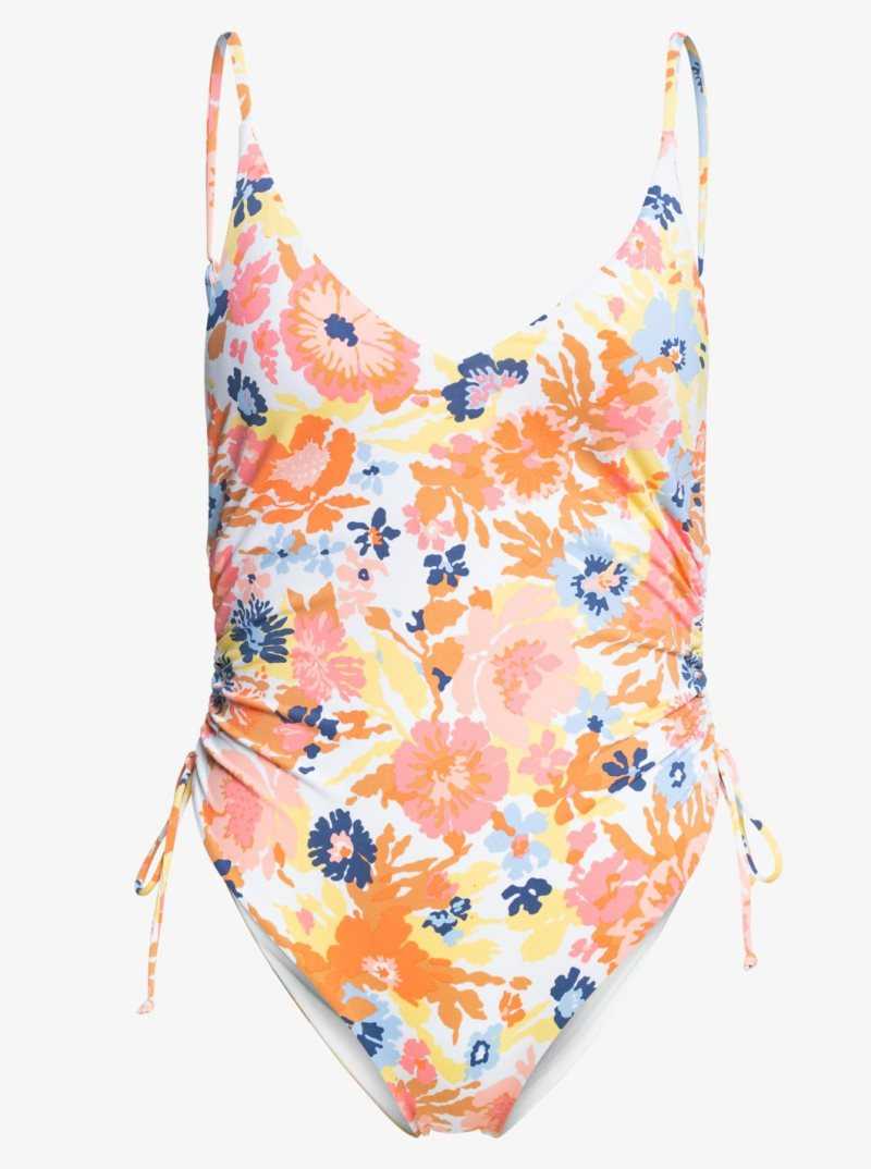 Roxy Printed Beach Classics One-Piece Swimsuit Bright White Floral Escape S | UVNFS-2136