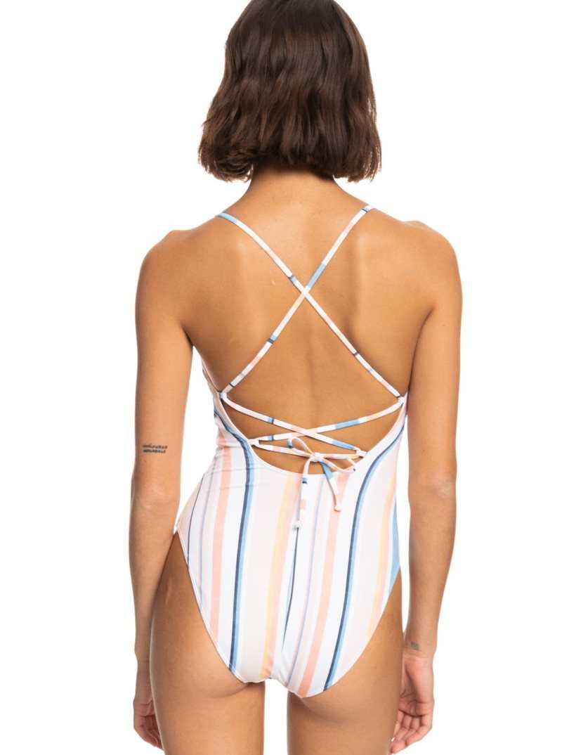 Roxy Printed Beach Classics One-Piece Swimsuit Peach Whip Sand Stripper | XZGKF-8413