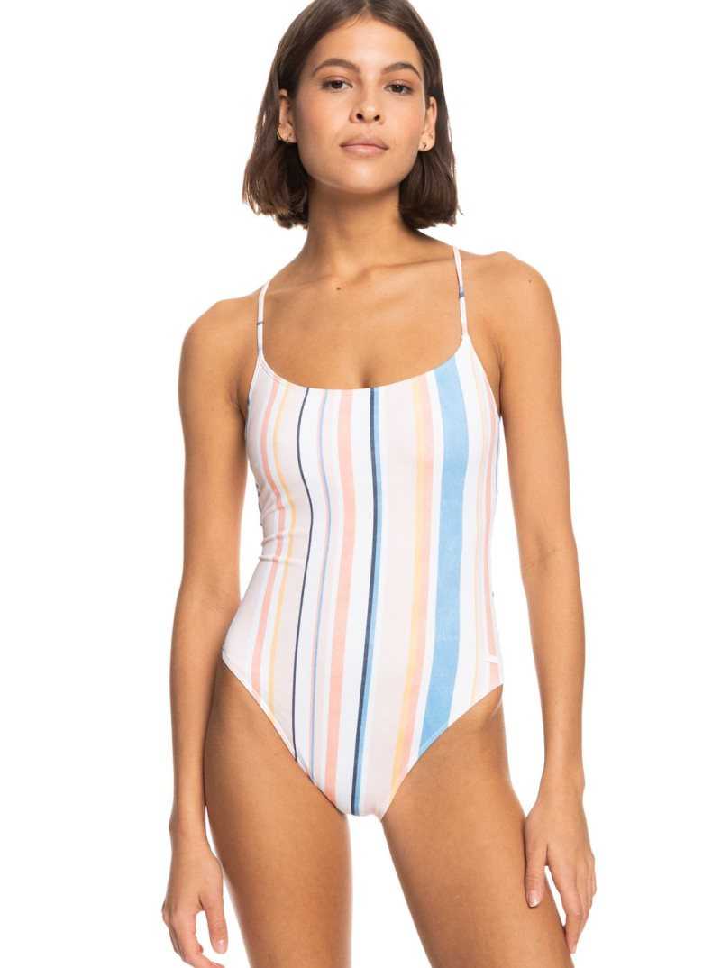 Roxy Printed Beach Classics One-Piece Swimsuit Peach Whip Sand Stripper | XZGKF-8413