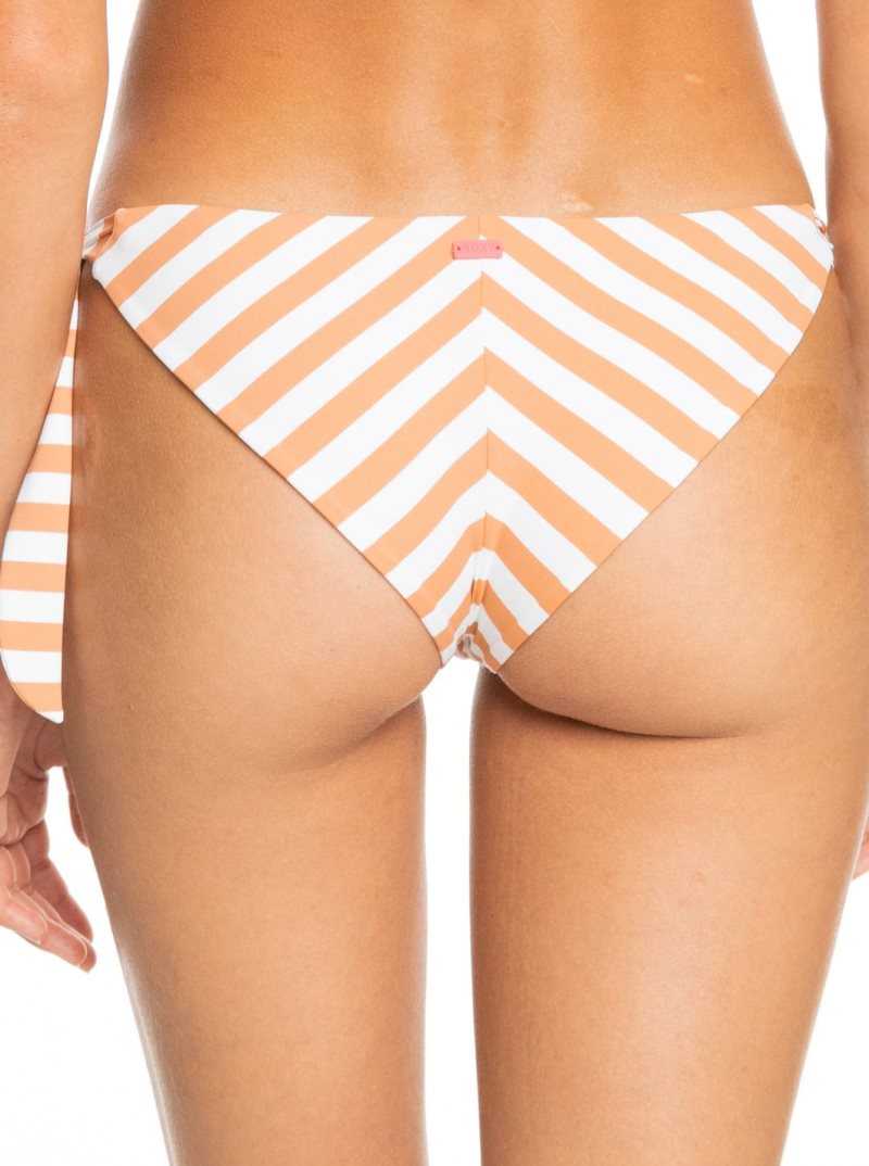 Roxy Printed Beach Classics Tie Side Cheeky Bikini Bottoms Toasted Nut Rapta Stripe S | DHMCL-4623