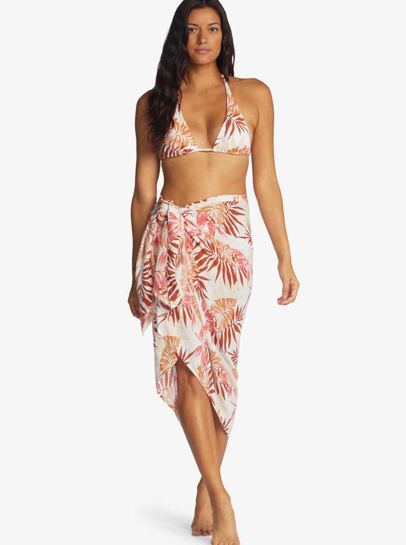 Roxy Printed Beach Classics Tiki Elongated Triangle Bikini Top Snow White Seaside Tropics | EKRWO-4938