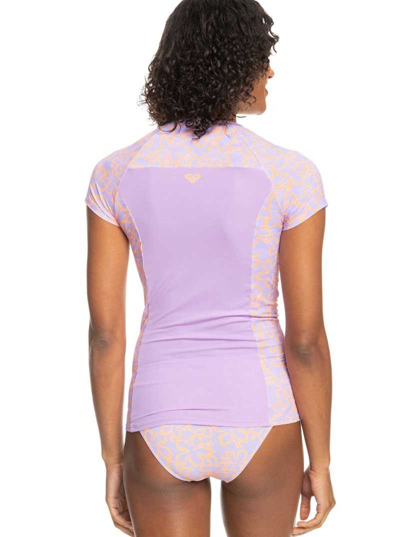 Roxy Printed Short Sleeve Zip-Up Rashguard Mock Orange Hawaiianheat | ZPOSU-1457