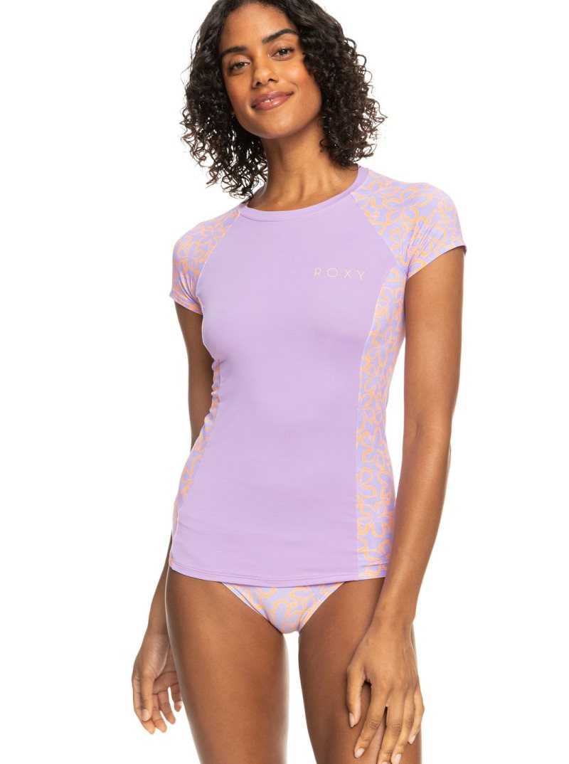 Roxy Printed Short Sleeve Zip-Up Rashguard Mock Orange Hawaiianheat | ZPOSU-1457