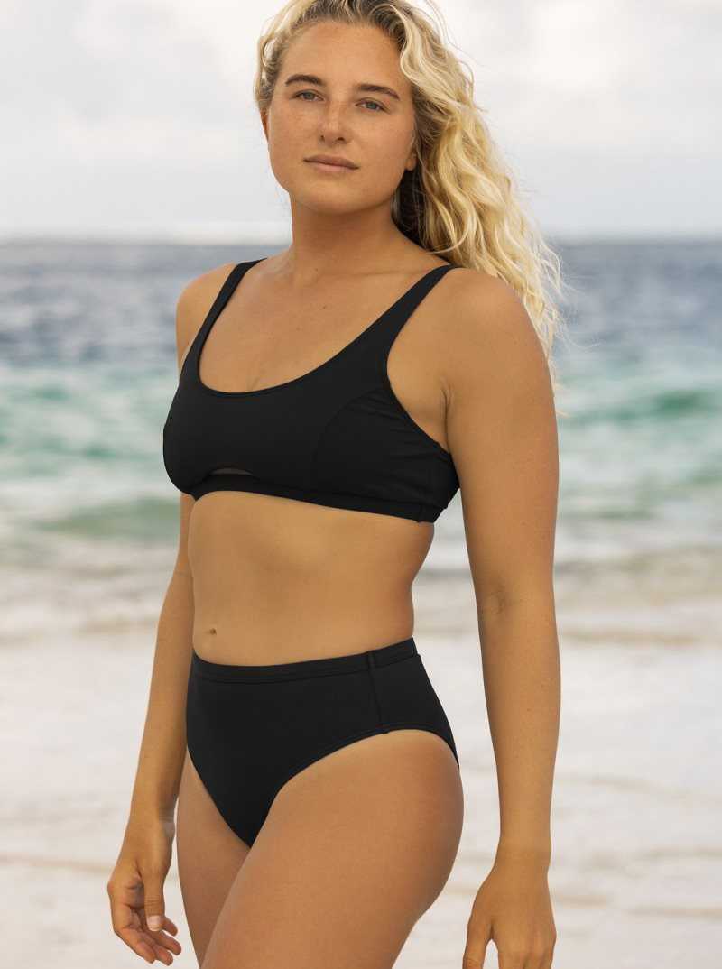 Roxy Pro The Backside Moderate Bikini Bottoms Anthracite | IFWGO-8421