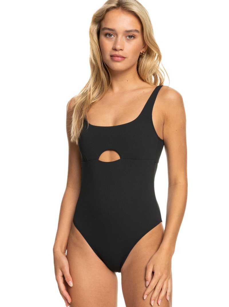 Roxy Pro The Double Line One-Piece Swimsuit Anthracite | LHAVM-0923