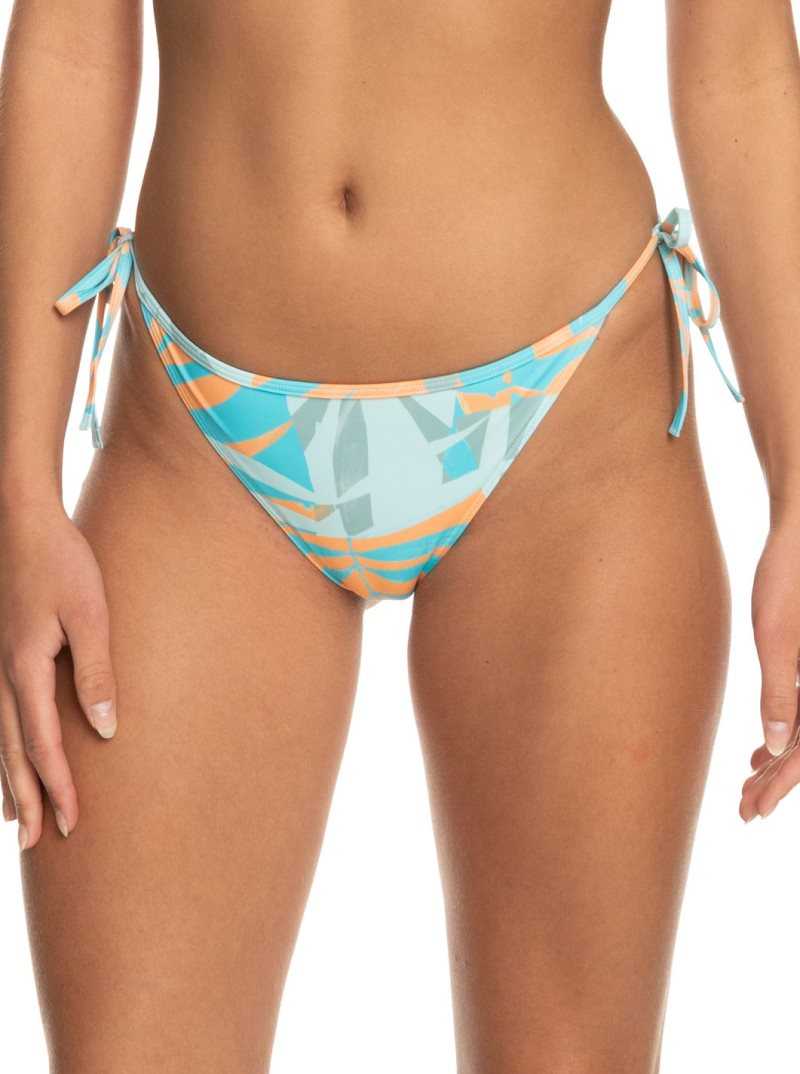 Roxy Pro The Tie Slide Cheeky Bikini Bottoms Blue Surf All Palmed Out | OBXTK-2845