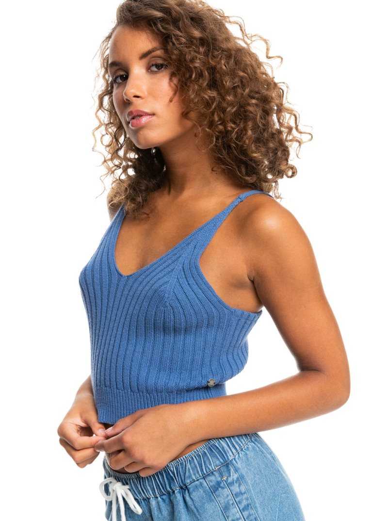 Roxy Promise Me Strappy Sweater Top Bijou Blue | GCMDE-3841