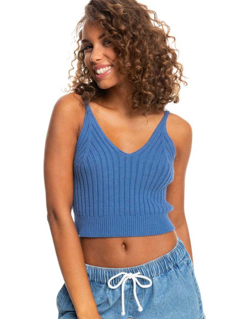 Roxy Promise Me Strappy Sweater Top Bijou Blue | GCMDE-3841