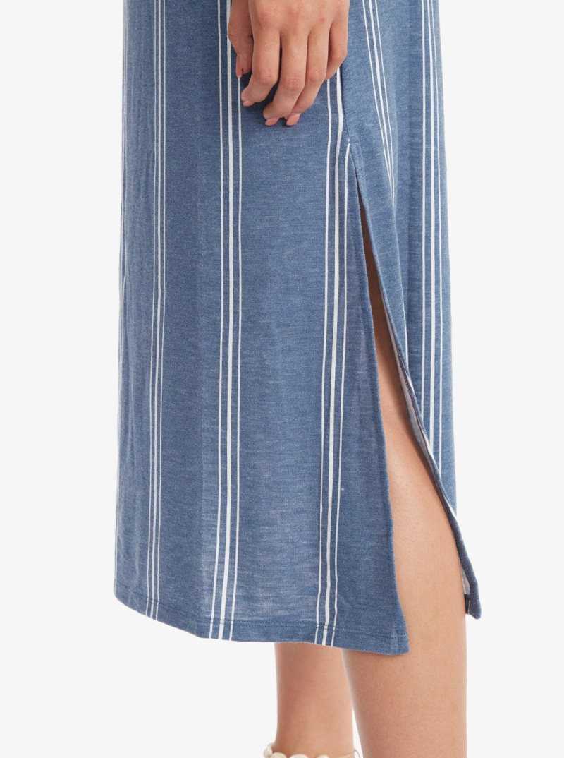 Roxy Promised Land Strappy Midi Dress Bijou Blue Ocean Stripe | UWMSN-0372