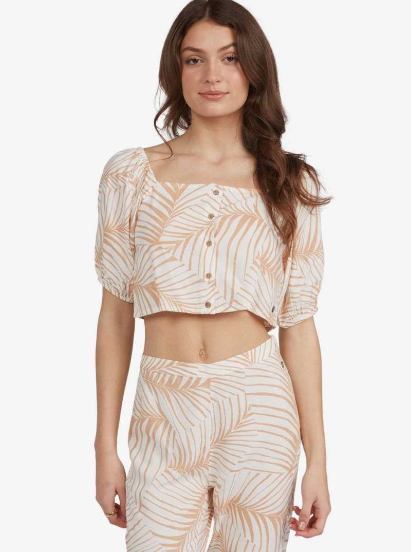 Roxy Pure Sugar Puff Sleeve Top Toast Palm Tree Dreams | EHCDS-3028