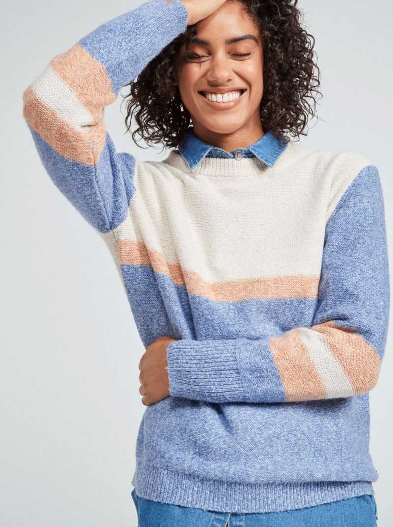 Roxy Real Groove Striped Sweater Bijou Blue | ZBVTJ-9315