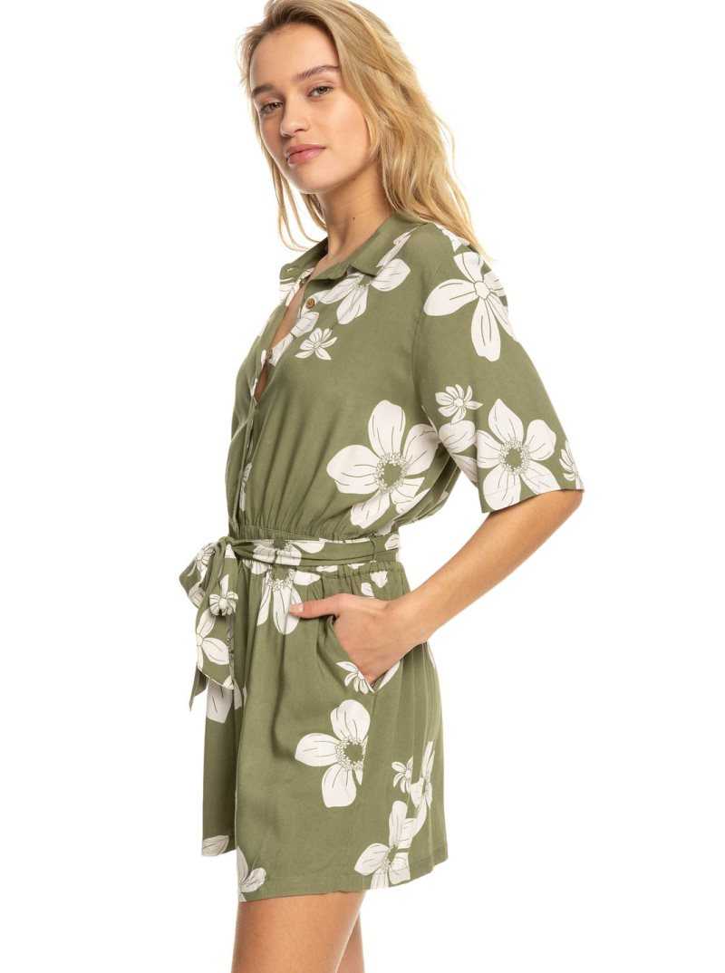 Roxy Real Yesterday Romper Loden Green Surfrider Spirit B | CFDUN-3671