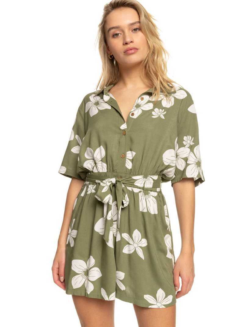 Roxy Real Yesterday Romper Loden Green Surfrider Spirit B | CFDUN-3671