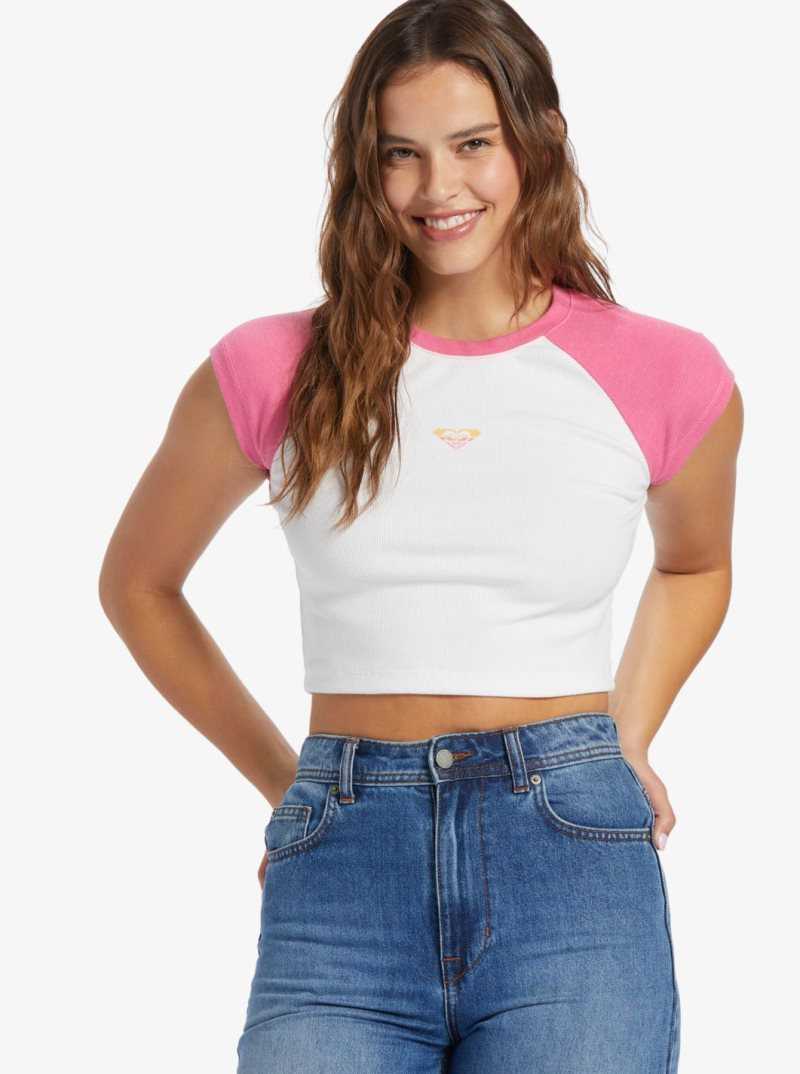 Roxy Retro Cropped Raglan Sleeve Baby T-shirt Shocking Pink | CIBAG-0271